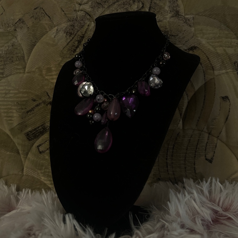 Adjustable Statement Purple Teardrop Cluster Blac… - image 4